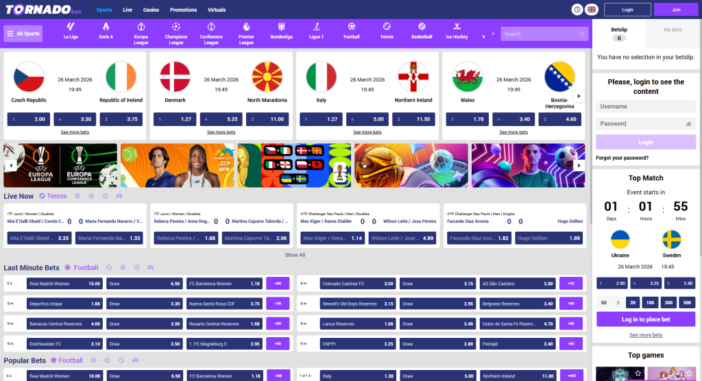 Tornadobet sports betting screenshot