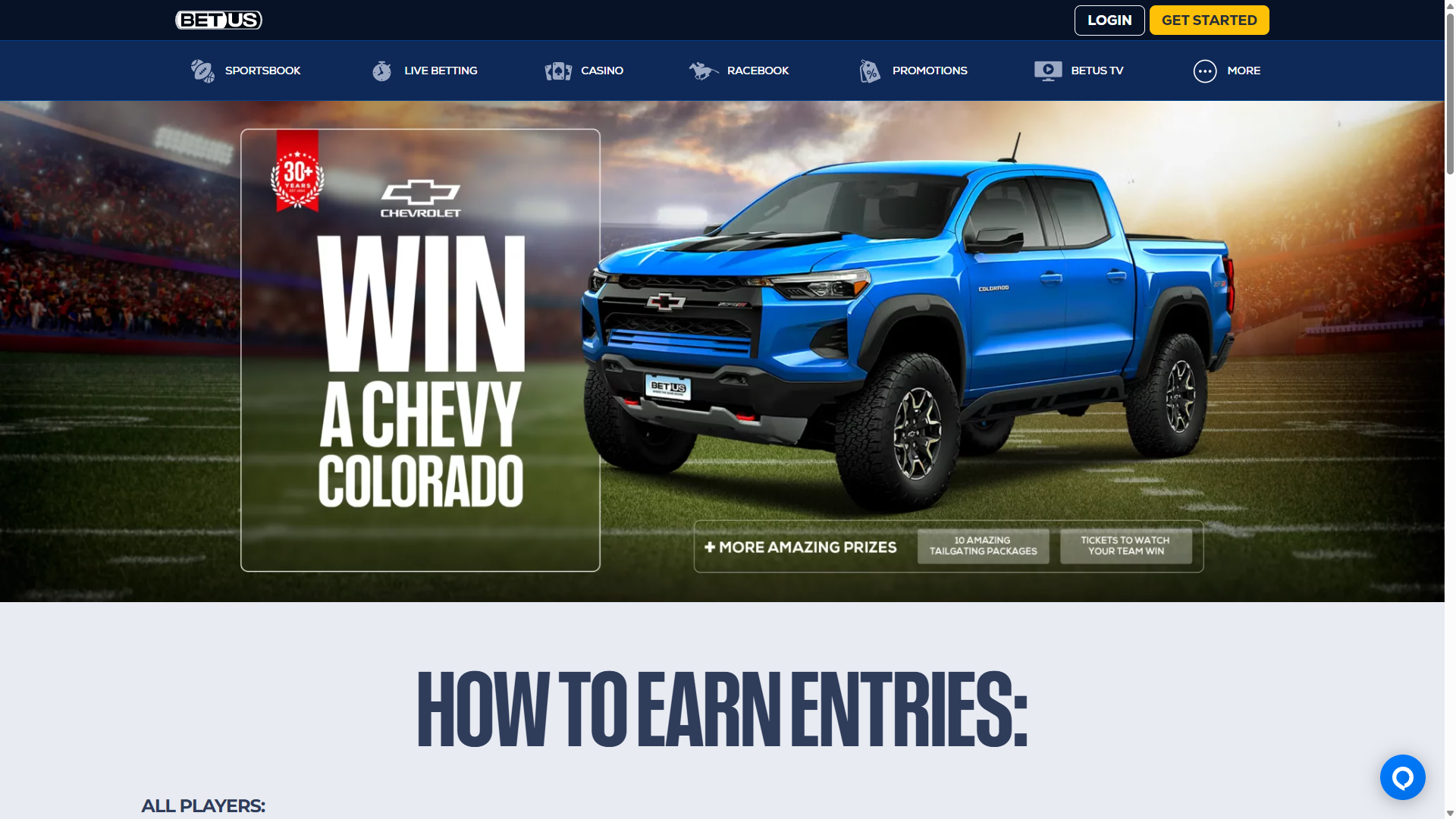 Win Chevy Colorado Truck - BetUS promo screenshot