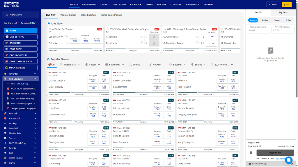 SportsBetting.ag sports betting home page